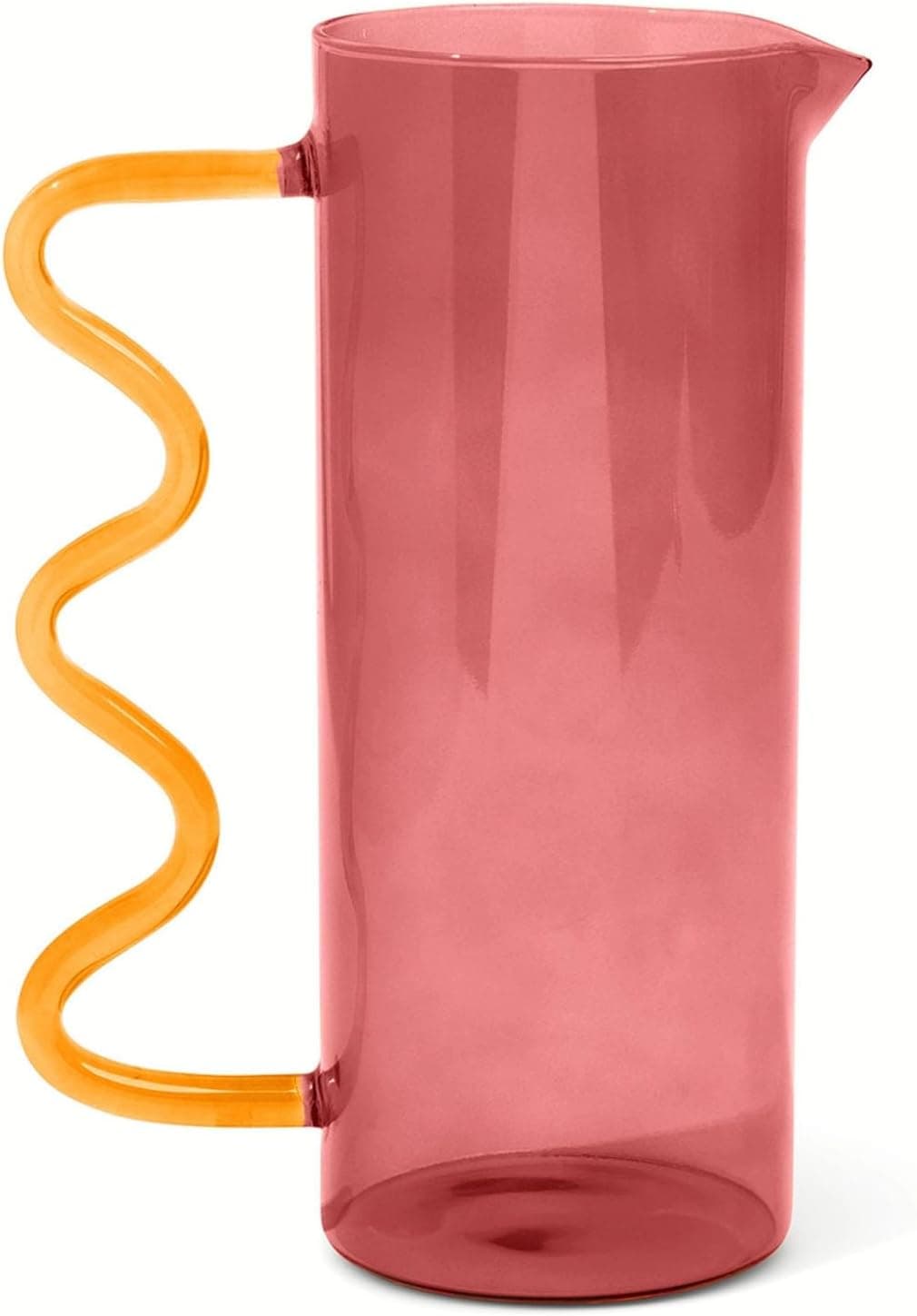 Core Kitchen Rose Pink & Honey Vibrant Squiggle 44 Ounce Durable Glass Pitcher Carafe Decanter Serveware Container, Flower Vase, Centerpiece Décor, 50196