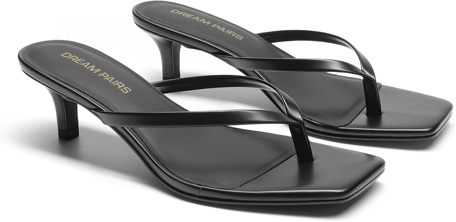 DREAM PAIRS Kitten Heels for Women Flip Flop Low Heels Square Open Toe Sandals Thong 1.97 Inch Heeled Sandals for Summer Vocation