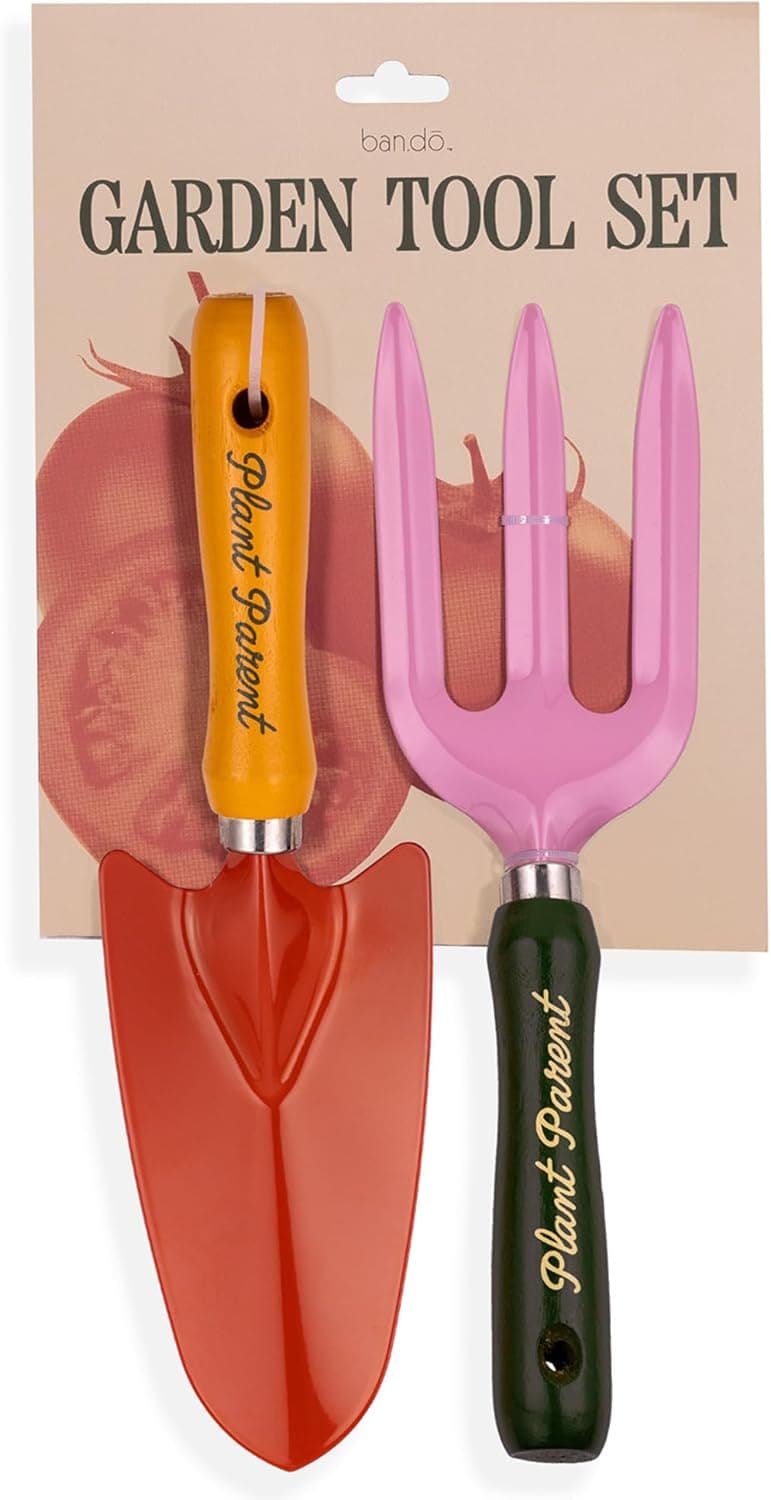 ban.do 2 Piece Gardening Hand Tools, Cute Garden Tool Set Includes Hand Rake and Trowel with Beech Wood Handles, Plant Parent