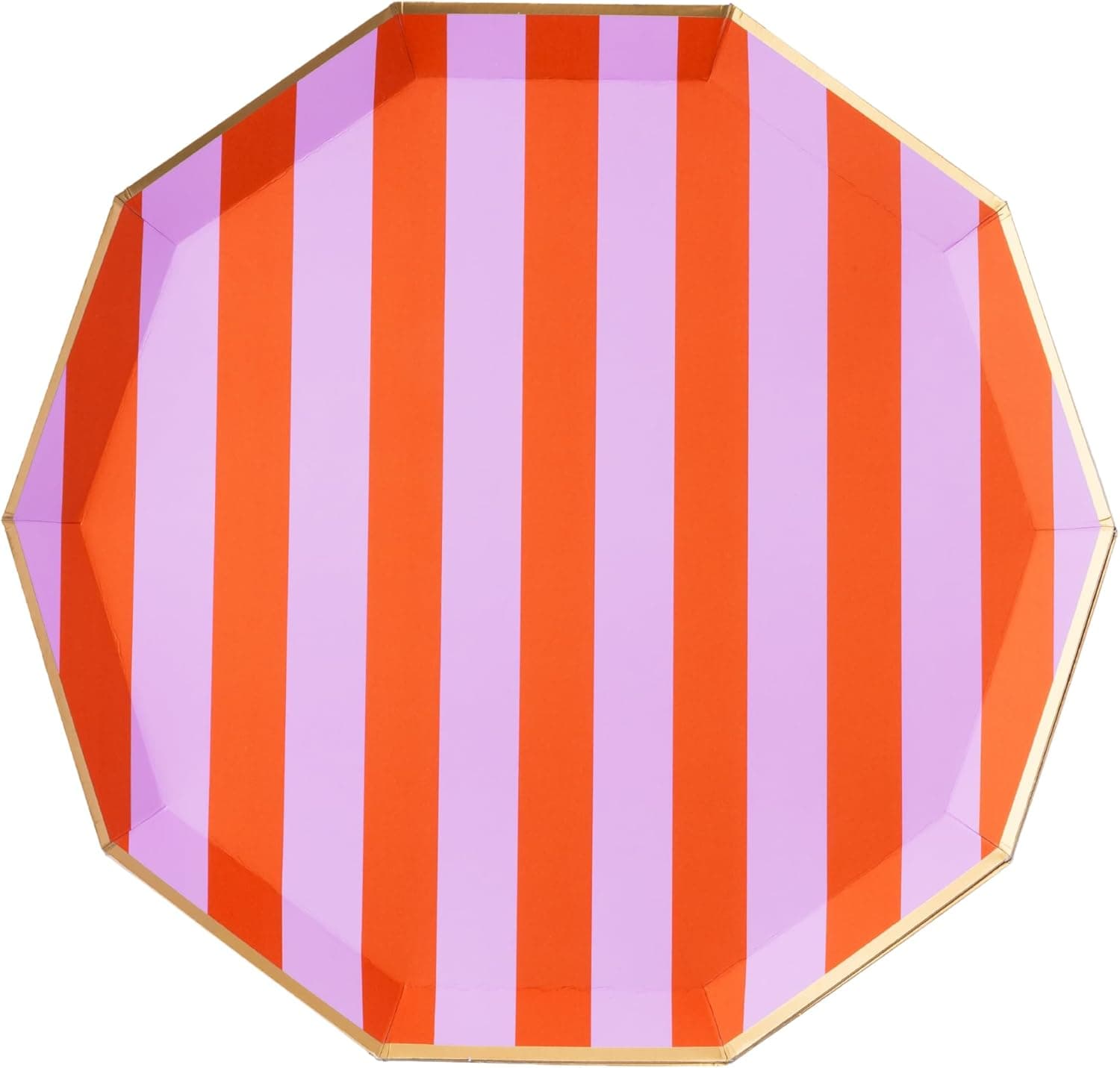 Bonjour Fête Orange & Purple Cabana Stripe Large Plates | Large Disposable Dinner Plates for Halloween, Birthday Events | Premium Party Supplies & Decorations | Pack of 8, 10.75"