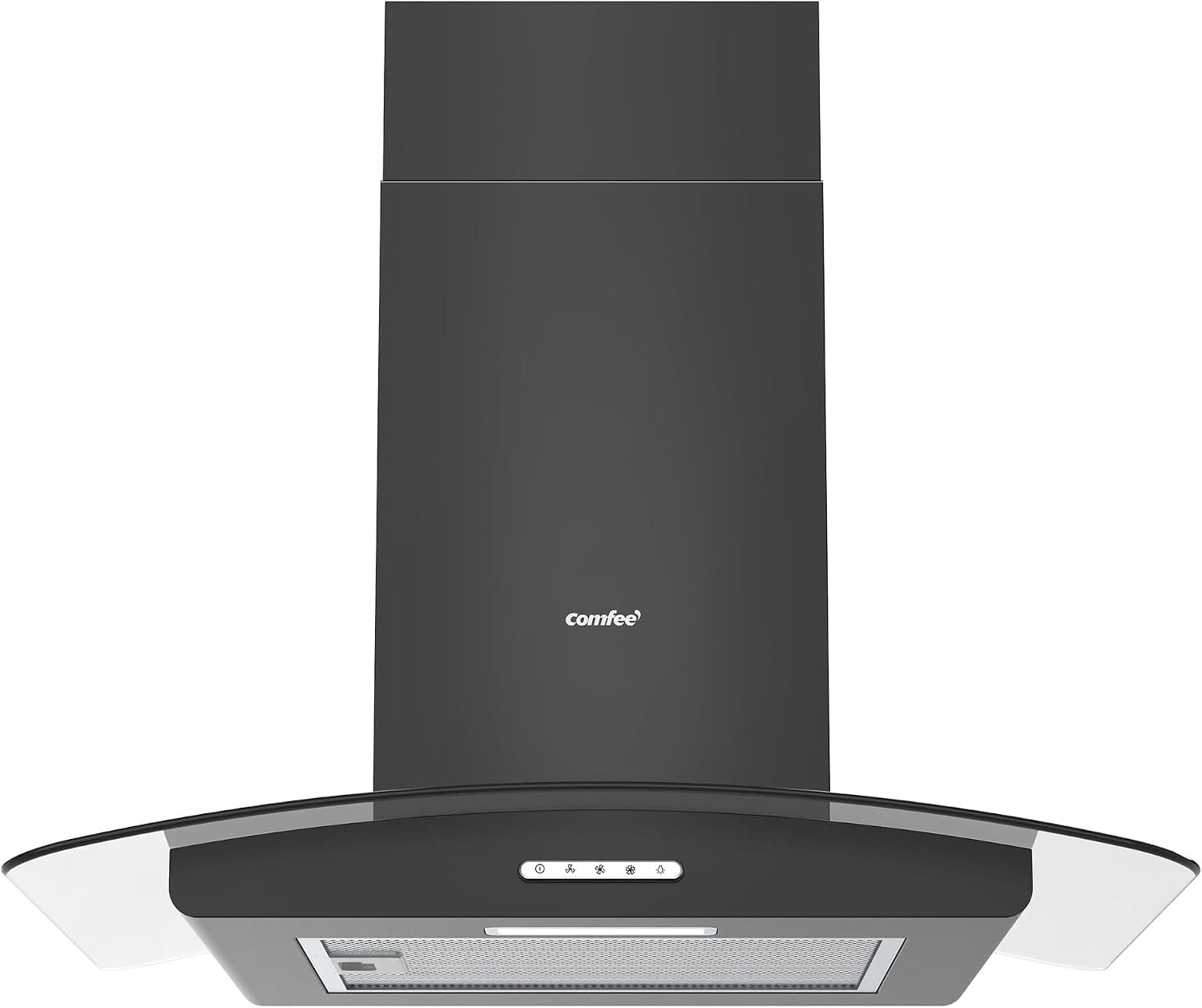 COMFEE' Canopy Cooker Hood 60cm GLAV17B-60 Curved Glass Chimney Hood with LED Light, 600mm Kitchen Extractor Fan Kitchen- Black