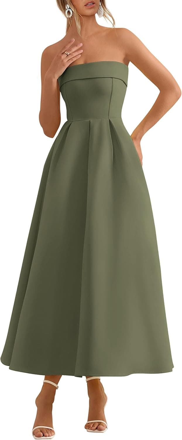Cocktail Dresses for Women 2026 Summer Formal Elegant Tube Top Strapless Spring Wedding Guest Party Midi Dress