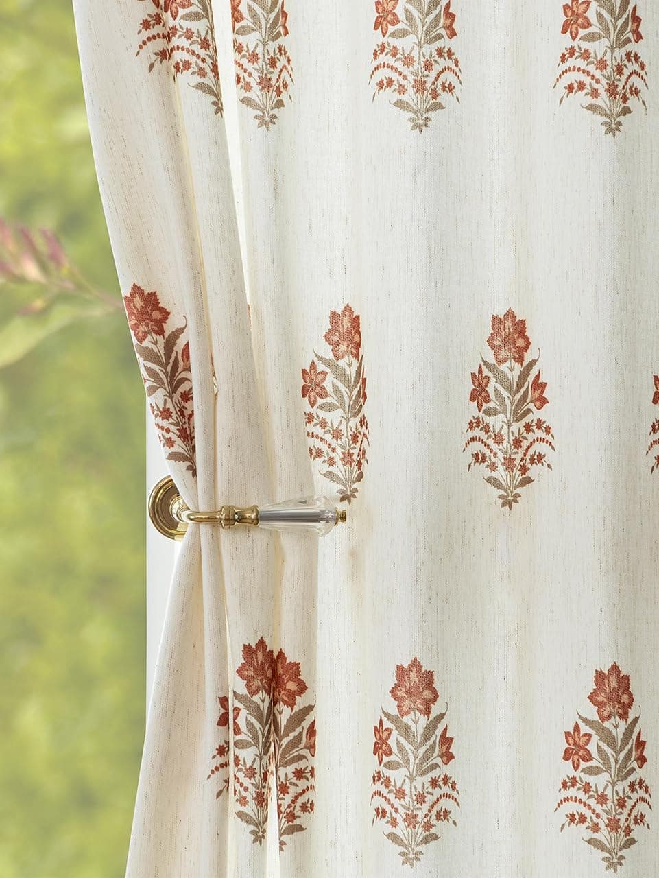 Pinch Pleated Curtains Light Filtering Red Floral Curtains for Living Room Bedroom Dining Room 84 Inches Luxury Linen Drapes Farmhouse Window Curtains with Hooks - 2 Panels Set, 40" x 84"