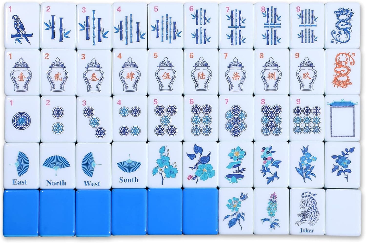 Arrowbash Christmas 160 Pcs Chinoiserie Mahjong Tile Set, 1.2 x 0.8 Inches Melamine Blue Back American Mahjong Only, Travel Ma Jiang Tiles for Adult Classic Board for Family Night