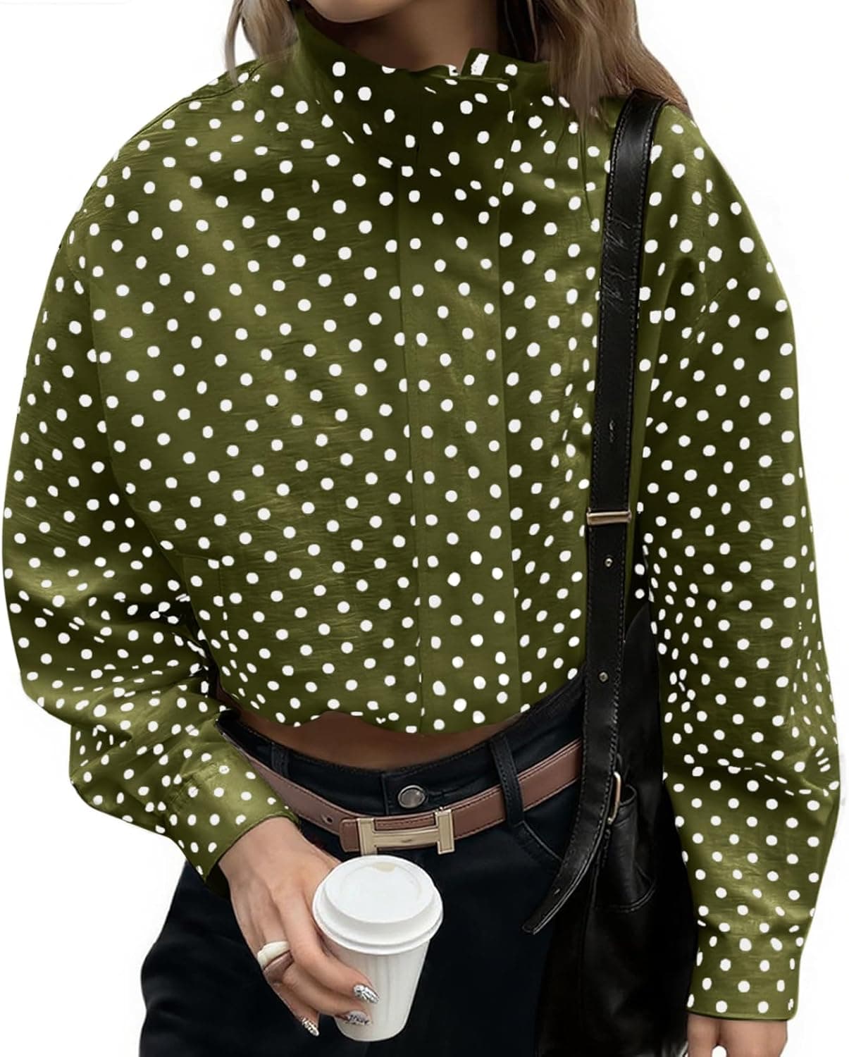 Womens Zip Up Cropped Jackets Polka Dot Oversized Jackets Spring Lightweight Trendy Casual Coats