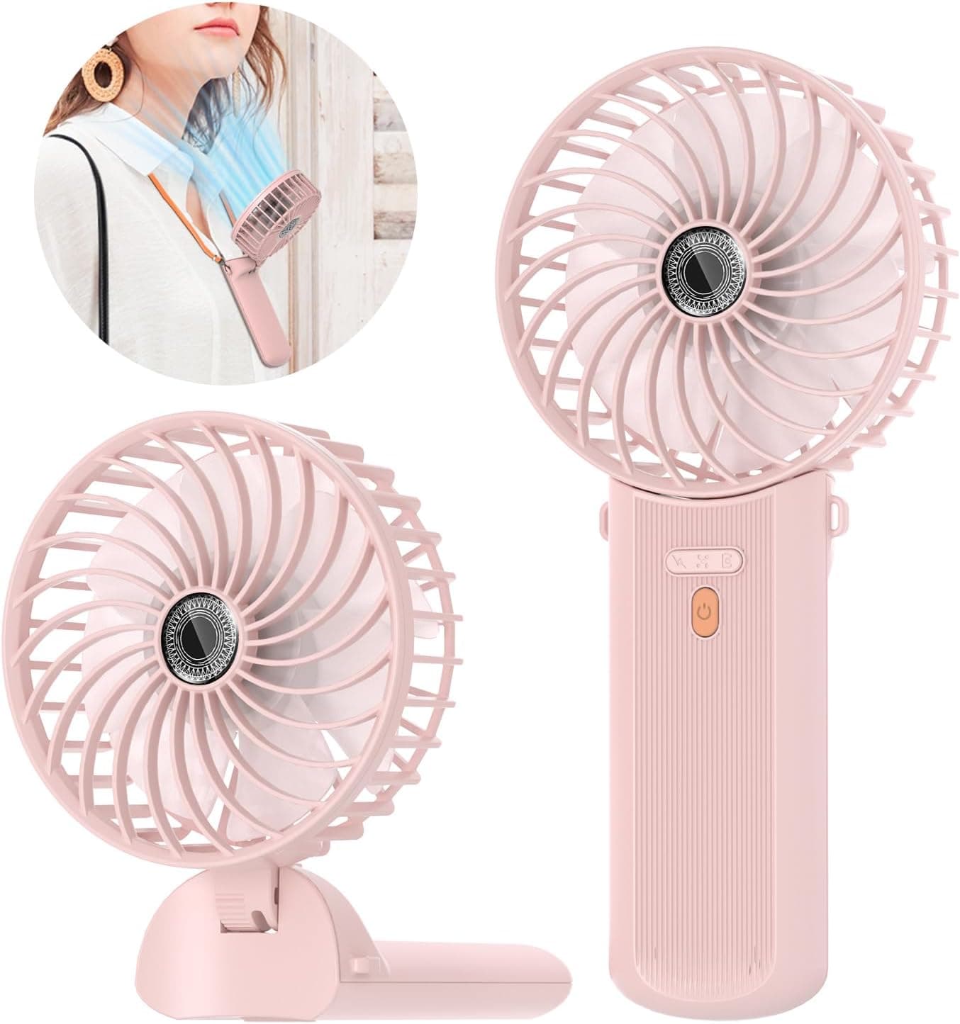 Lepwings Portable Mini Handheld Fan - Rechargeable Neck Hanging Fans with 16-Hour Cooling, Personal Handy Fan 4-Speeds Foldable Pocket Fan