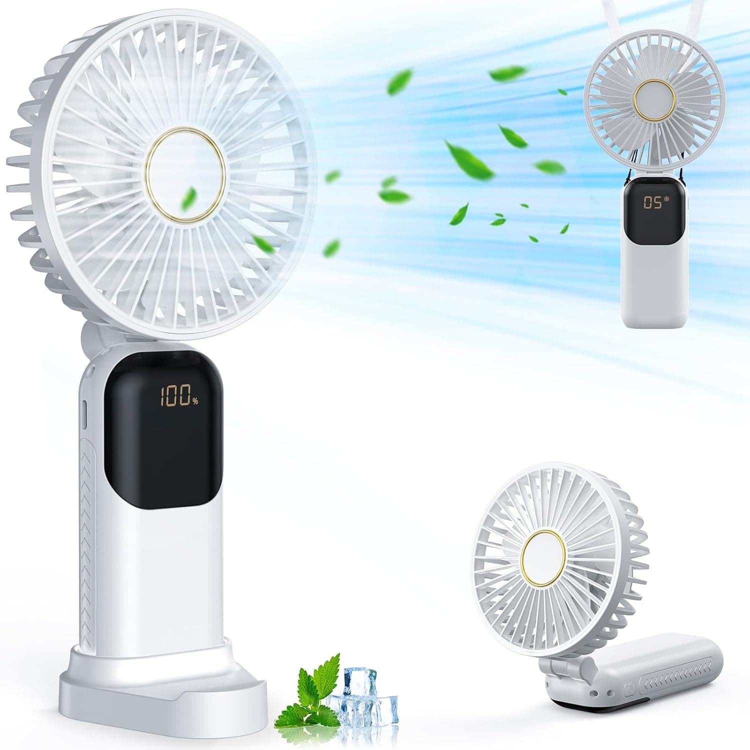 Handheld Fan Rechargeable, Portable Mini Fan Handheld with 5 Speeds 5000mah, Electric USB Small Hand Held Fans, Powerful Personal Fan