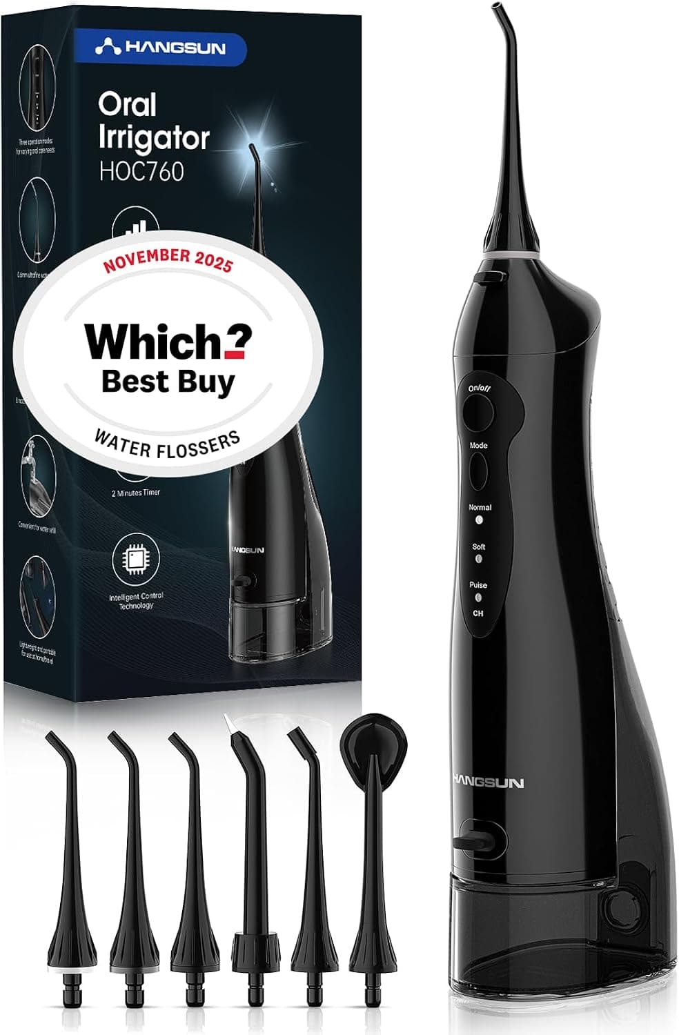 Hangsun Water Flosser for Teeth Cordless Oral Irrigator Dental Water Jet Electric Tooth Flosser with 6 Jet Tips 300ML Water Tank USB