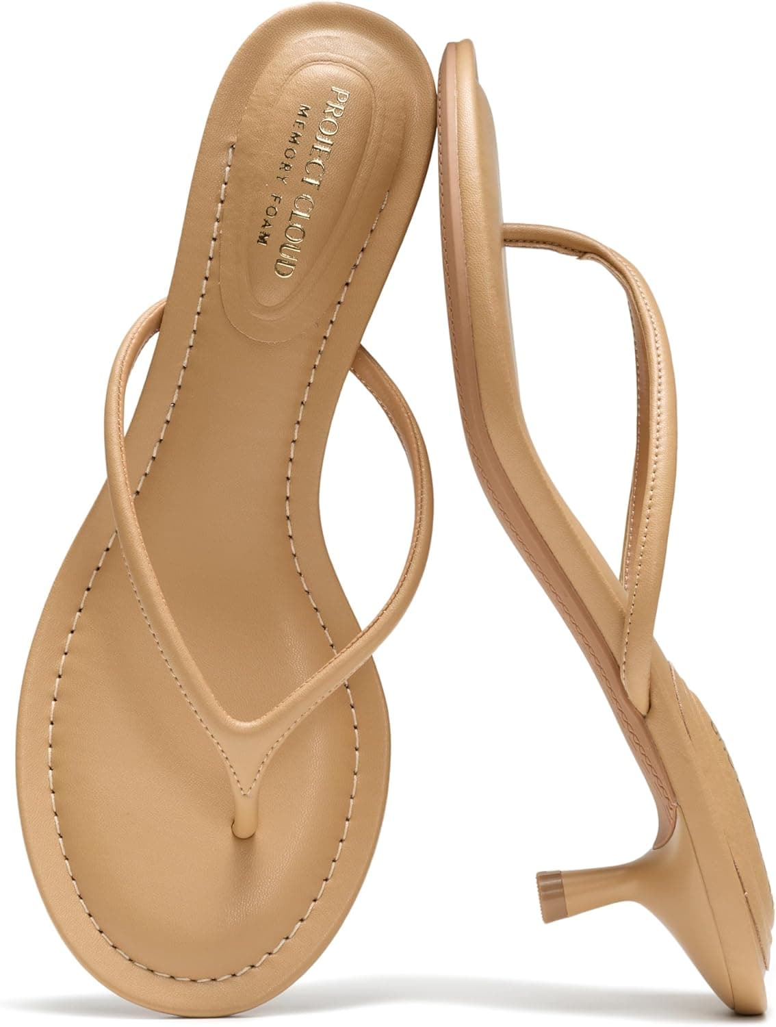 Project Cloud 100% Genuine Leather Kitten Heels for Women Footwear - Memory Foam Fashion Thong Heels for Women - Lightweight Summer Sandals for Womens 2026 (Mango)