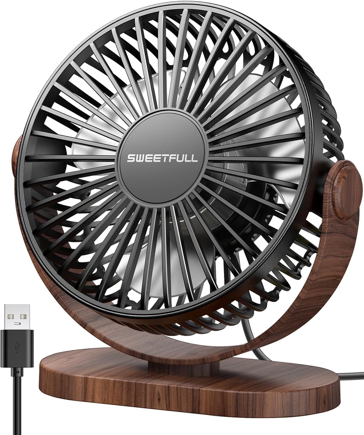 SWEETFULL Desk Fan, Small USB Desk Fan Silent, 3 Speeds Portable Personal Desktop Fan, Dual 360° Adjustment Mini Fan, Quiet Operation for