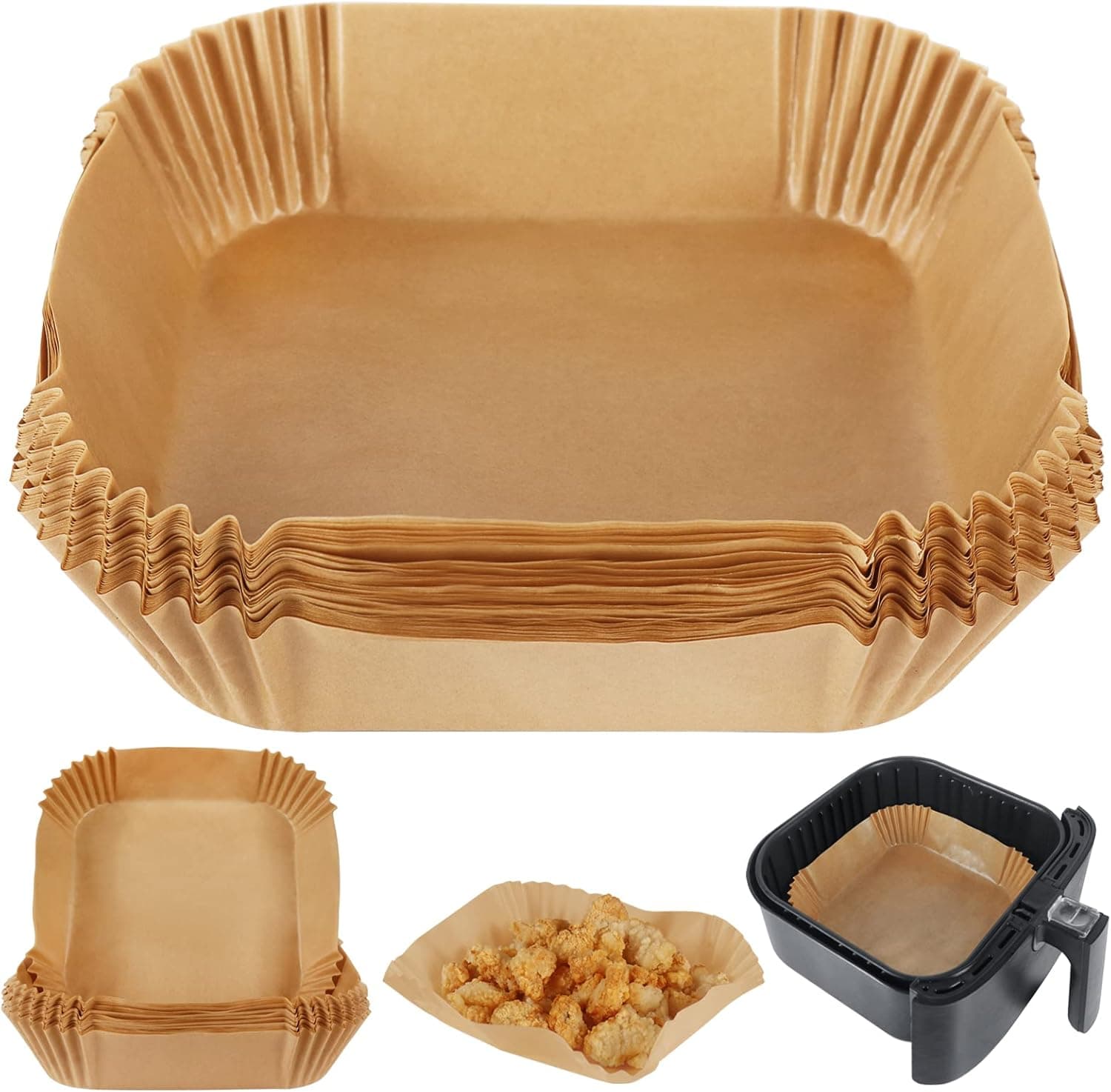 BYKITCHEN Air Fryer Parchment Paper Liner, 50PCS Square Air Fryer Liners Disposable, Greaseproof Paper, Compatible with COSORI, Ninja