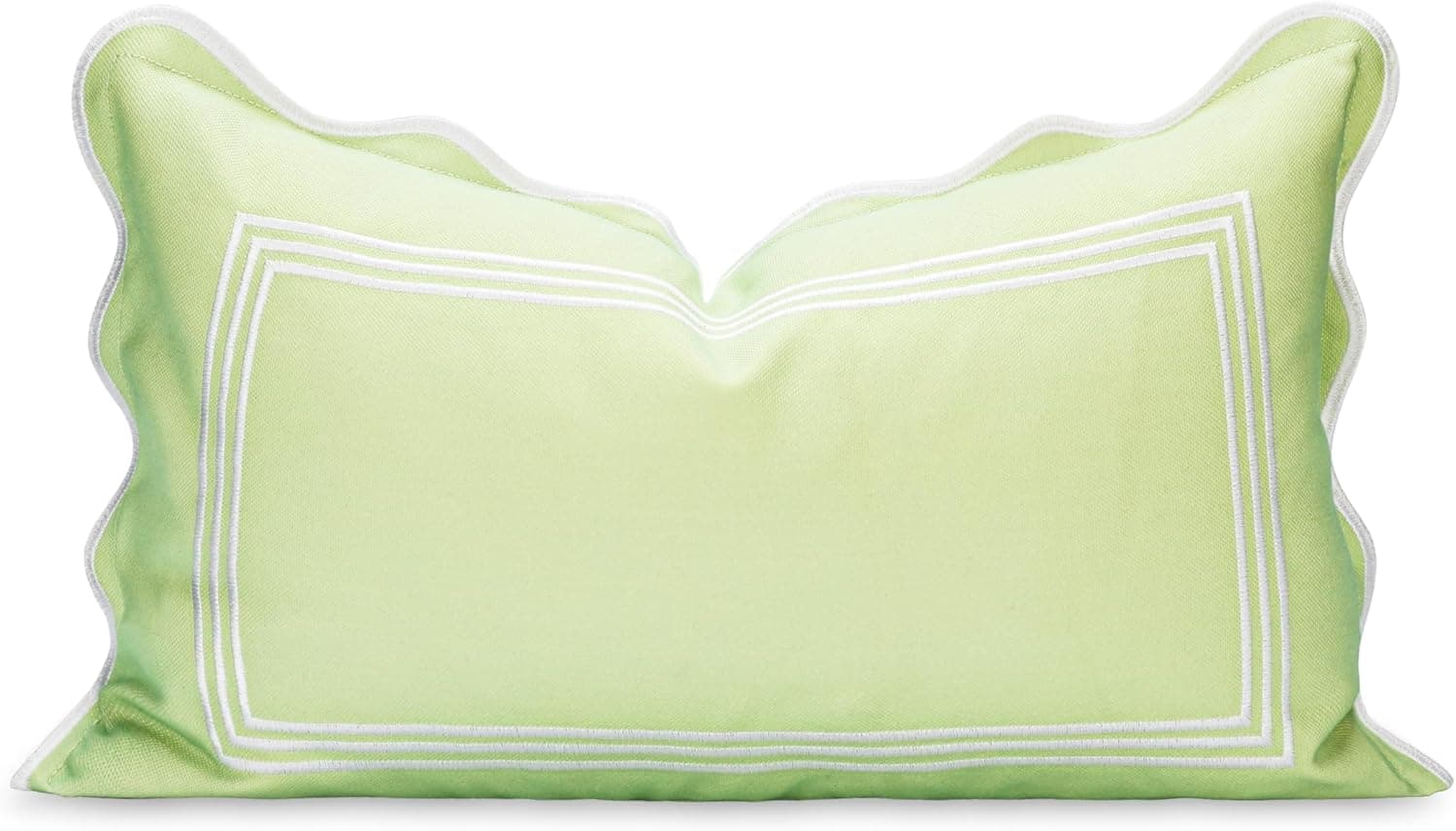 Grandmillennial Patio Indoor Outdoor Lumbar Pillow Cover Only, 12"x20" Water Repellent for Backyard, Couch, Poolside, Grass Green Embroidered Frame