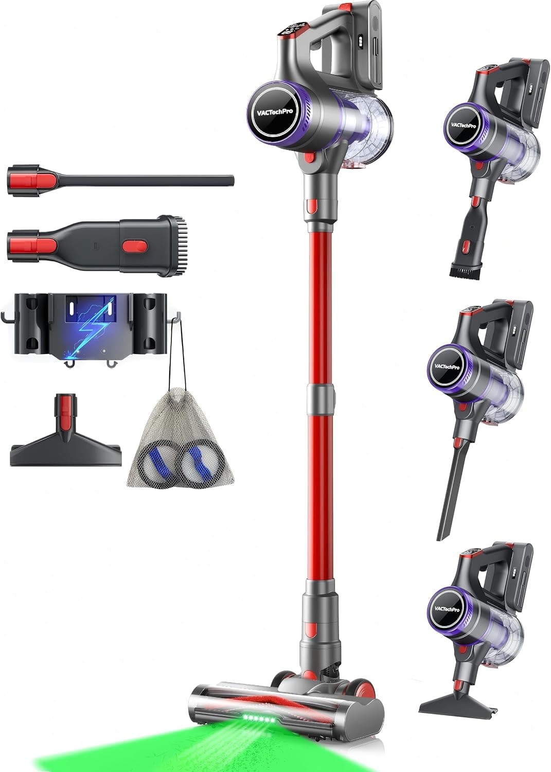 VACTechPro Upgraded F02 Ultra Cordless Vacuum Cleaner, 50KPa/600W/70Mins | Self-Standing, Triple Anti-Tangled Handheld Vacuum with