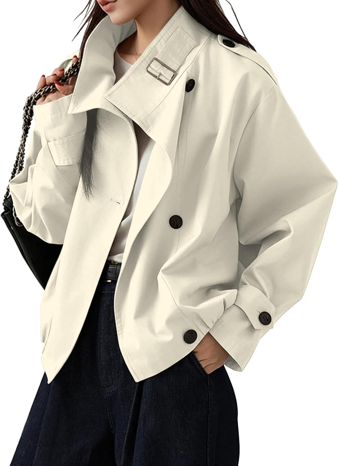 Jackets for Women Trendy Vintage Trench Coat Turtleneck Crop Jackets with Pockets