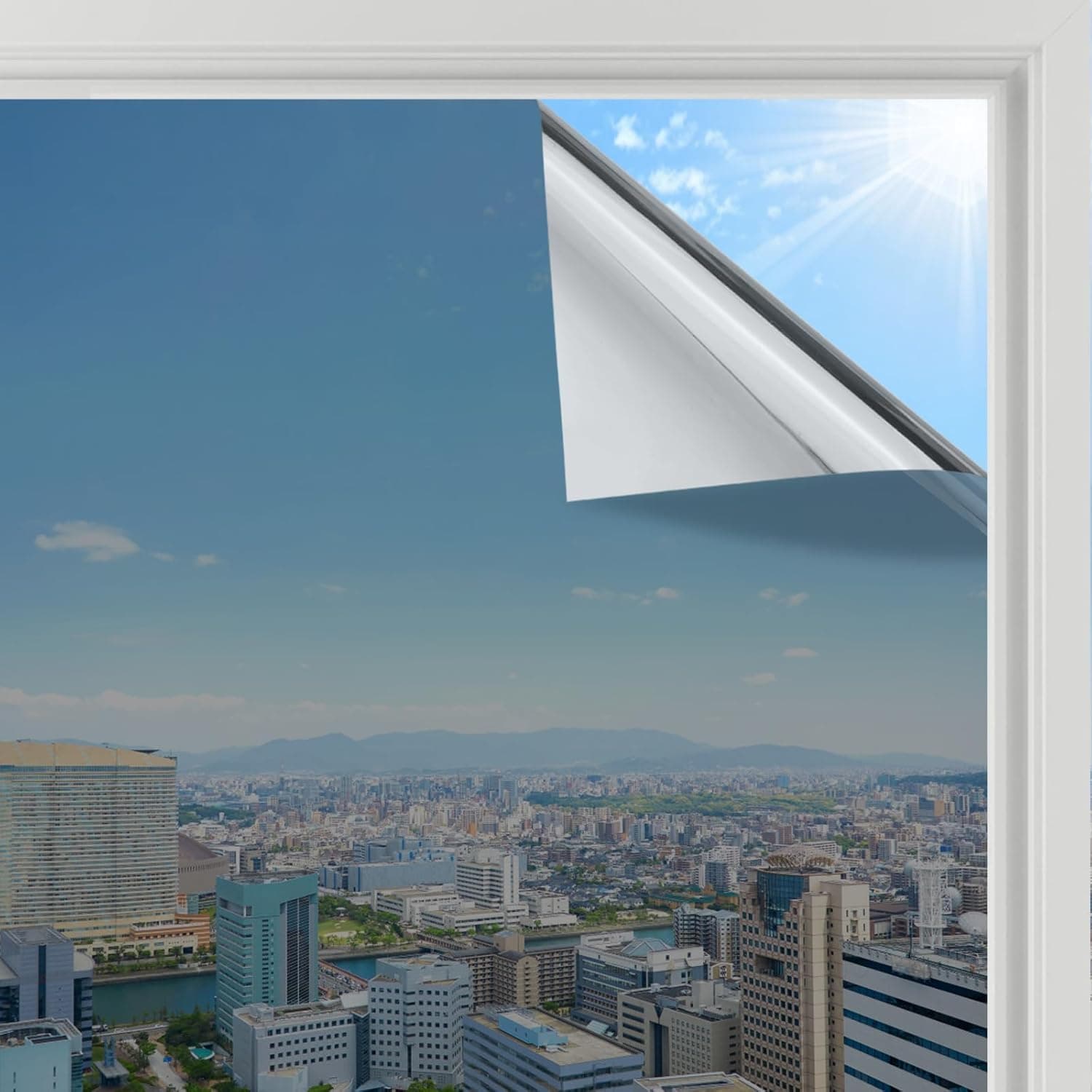 rabbitgoo Heat Reflective Window Film Privacy Film for Glass Windows, One Way Mirror Tint Sticker Sun Blocker, UV Glass Sticker Mirror Heat