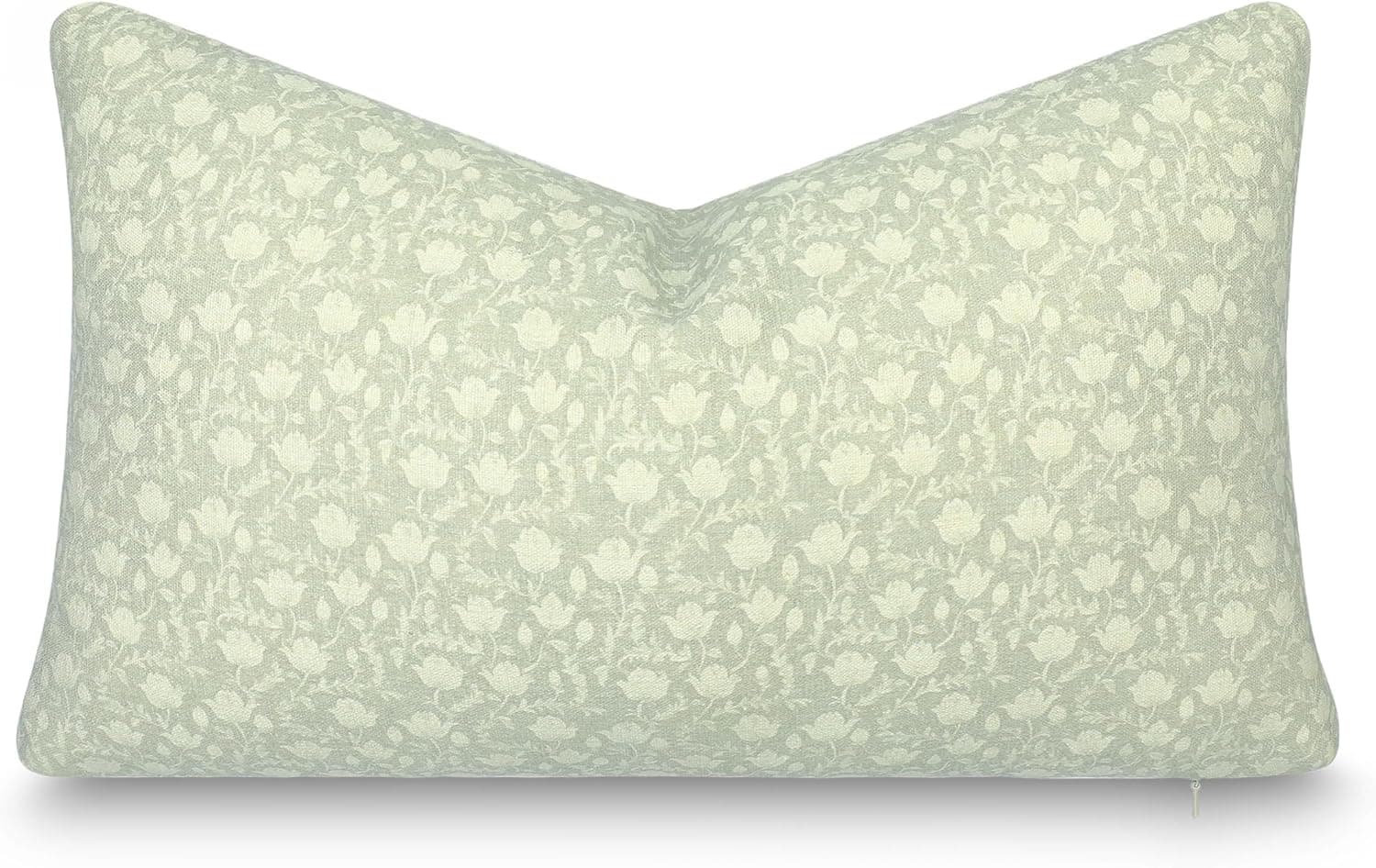Modern Farmhouse California Casual Indoor Outdoor Lumbar Pillow Cover, 12"x20" Water Repellent for Patio, Backyard, Couch, Poolside, Light Green Print Botanical Flowers and Leaves