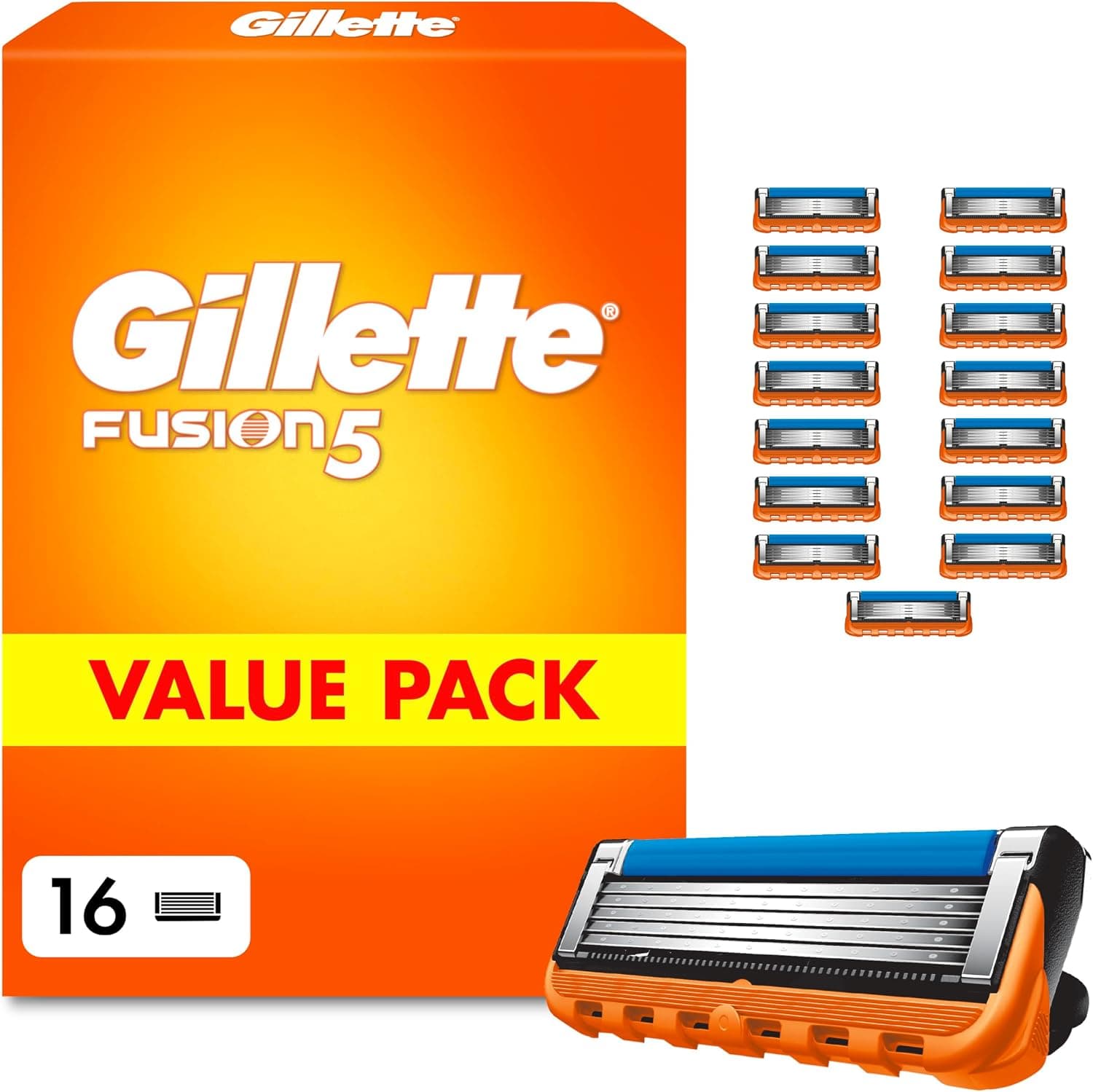 Gillette Fusion5 Razor Blades Men, Pack of 16 Razor Blade Refills with Precision Trimmer, 5 Anti-Friction Blades (Packaging May Vary)