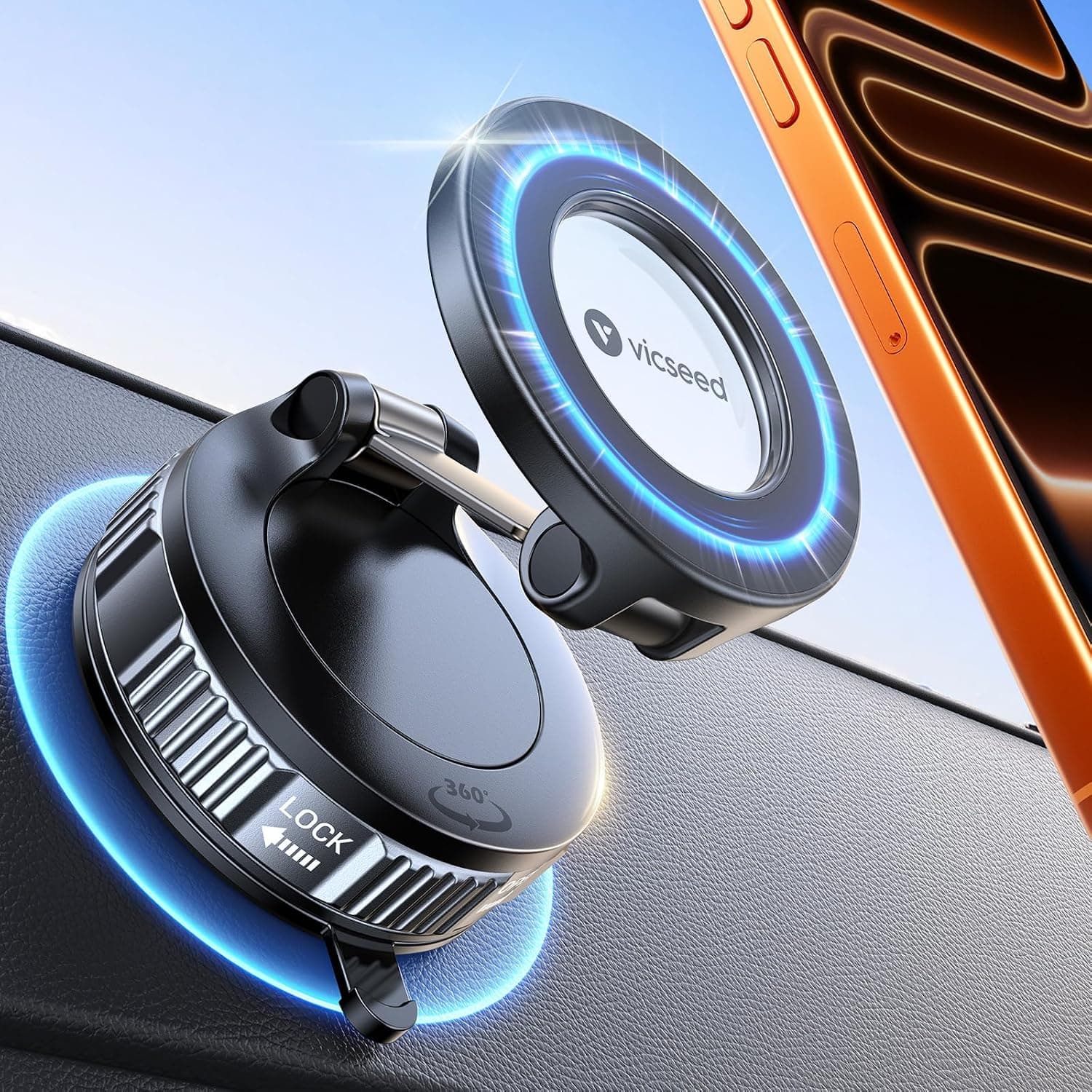 VICSEED for Magsafe Car Mount Vacuum Magnetic Phone Holder for Cars [55+KG Ultra-Strong Suction] Car Phone holder Accessories [360° Rotate