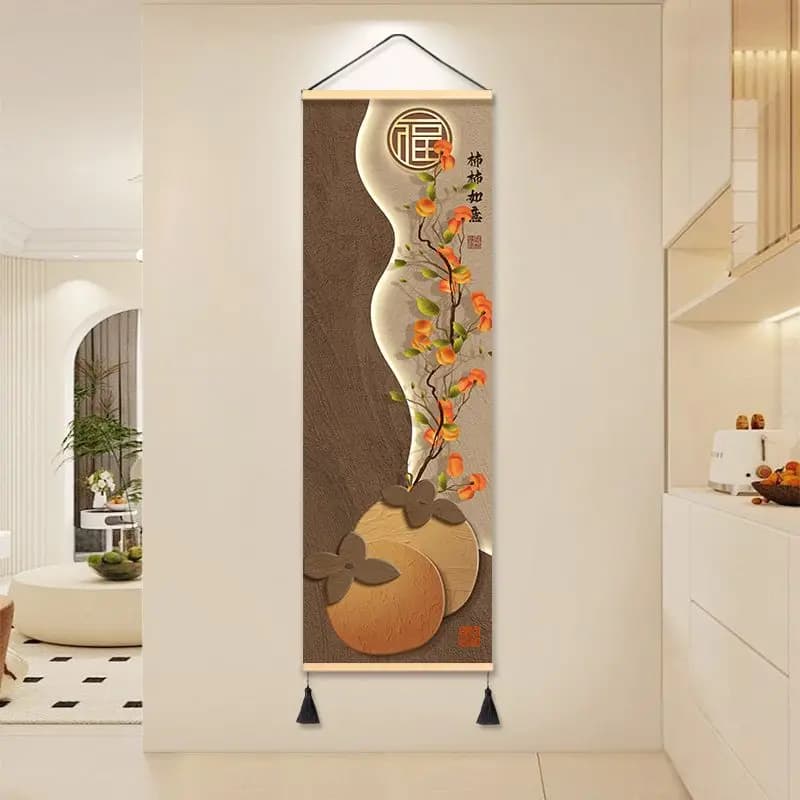 Lucky Persimmon Tapestry Wall Hanging, Modern Scenery Art for Bedroom Living Room Boutique Hostel Background Home Decor