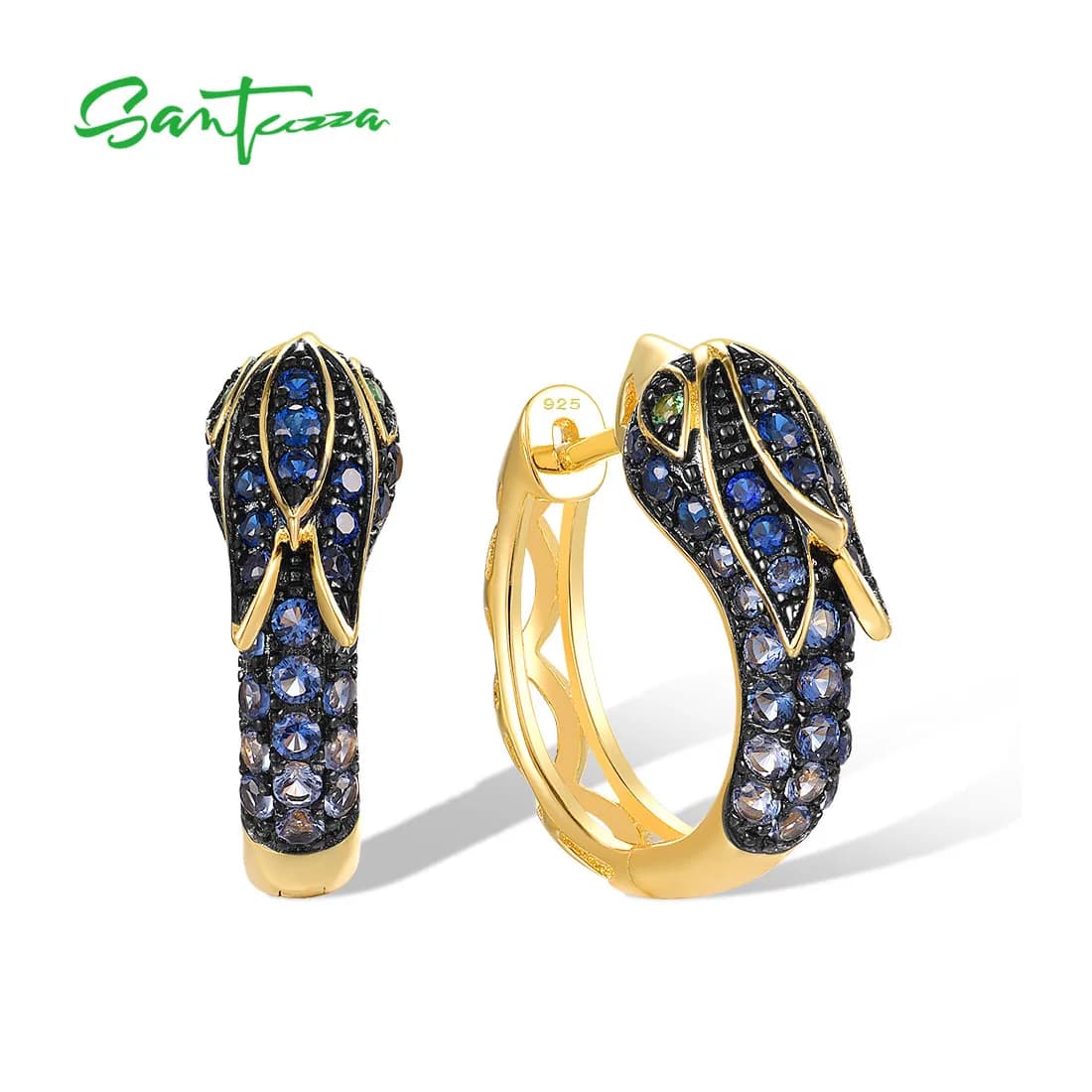 SANTUZZA Authentic 925 Sterling Silver Earrings For Women Sparkling Blue Green Stone Phoenix Elegant Wedding Gift Fine Jewelry