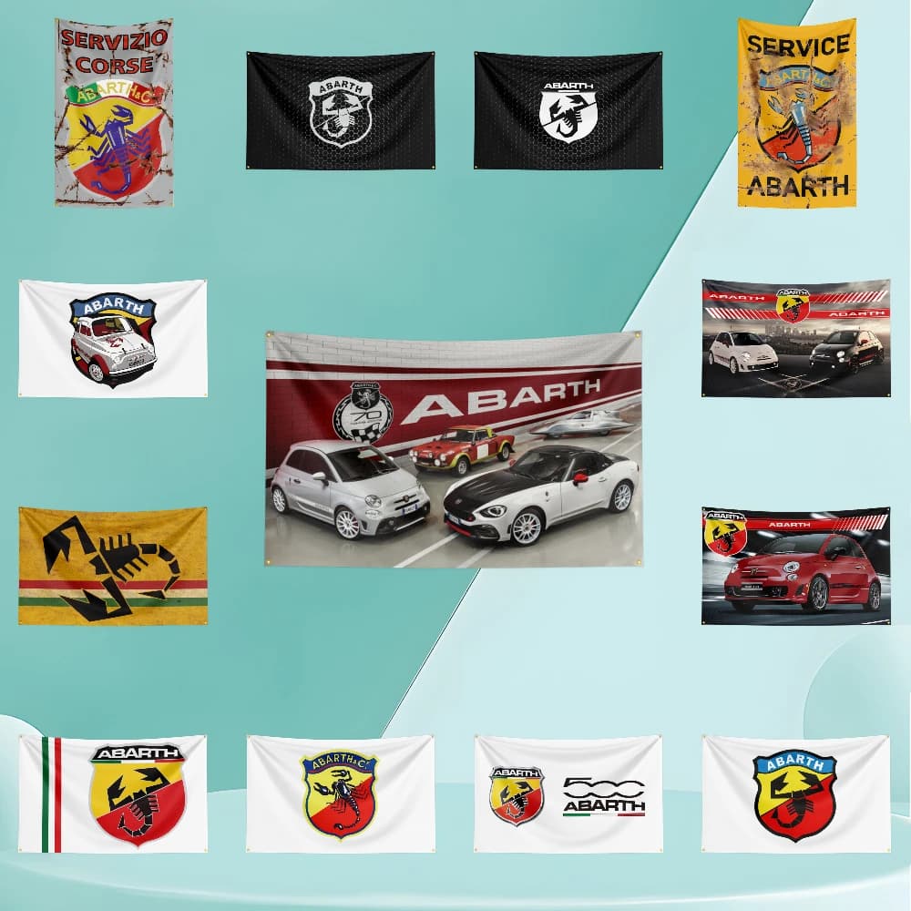 A-AbarthS Car Flag Banner 3x5ft Polyester with Brass Grommets HD Printing Exhibition, Racing, Car Fans, Porch, Garage Decoration