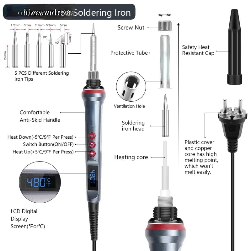 90W LED Handskit Digital Soldering Iron Kit 110V/220V Adjust Temperature Electrical Soldering Iron 4 Wire Core Welding Tools