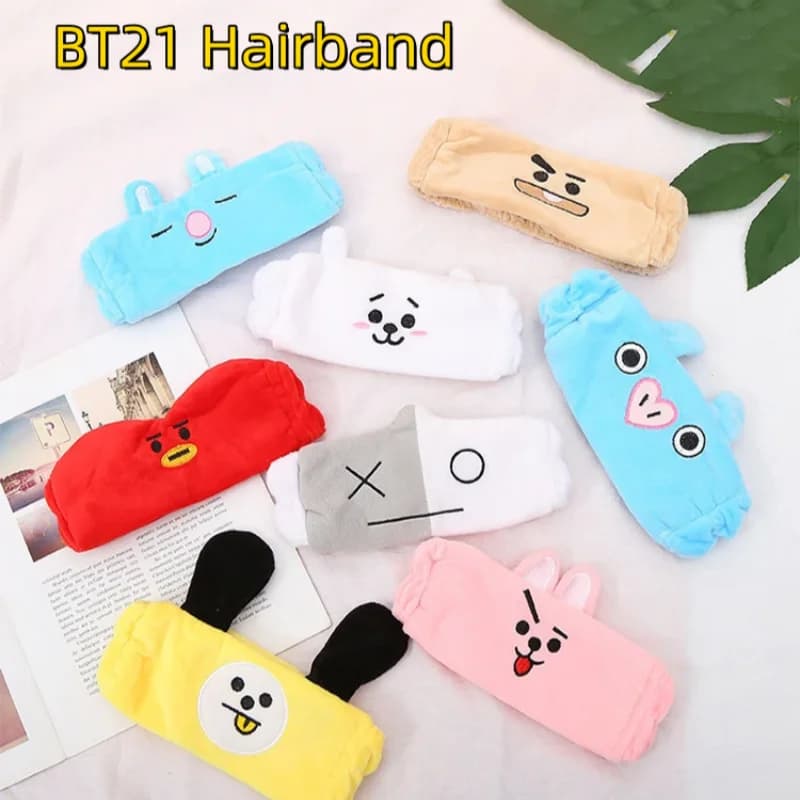 Kawaii BT21 Wash Face Headband Cute Girls Plush Makeup Headband Soft Warm Couple Cartoon Headband Girls Gift