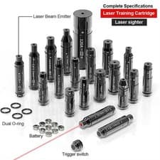 Black dry-fire laser trainer, compatible with popular calibers.