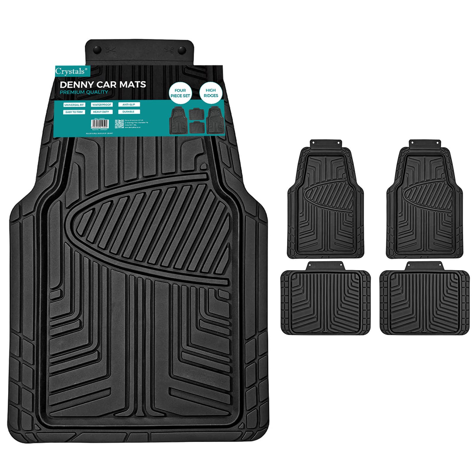 Heavy Duty Rubber Car Mats 4 Piece Set | Universal Non Slip Floor Mats | Cut to Fit All Weather Mats for Cars, Vans, SUVs & Trucks