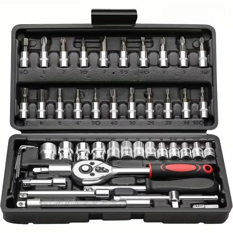45pcs Heavy-Duty Stainless Steel Tool Set with Ratchet Wrench, Socket Wrench Bits & Sockets - Precision Tool Kit Suitable for Auto Repair, Bike Maintenance, Home DIY - Repair Tool -with 1pcs box