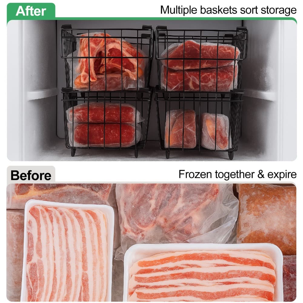 4-Pack Freezer Baskets Freezer Baskets for Chest Freezers for Chest Freezer Chest Freezer Baskets Organize and Store Food with Handles