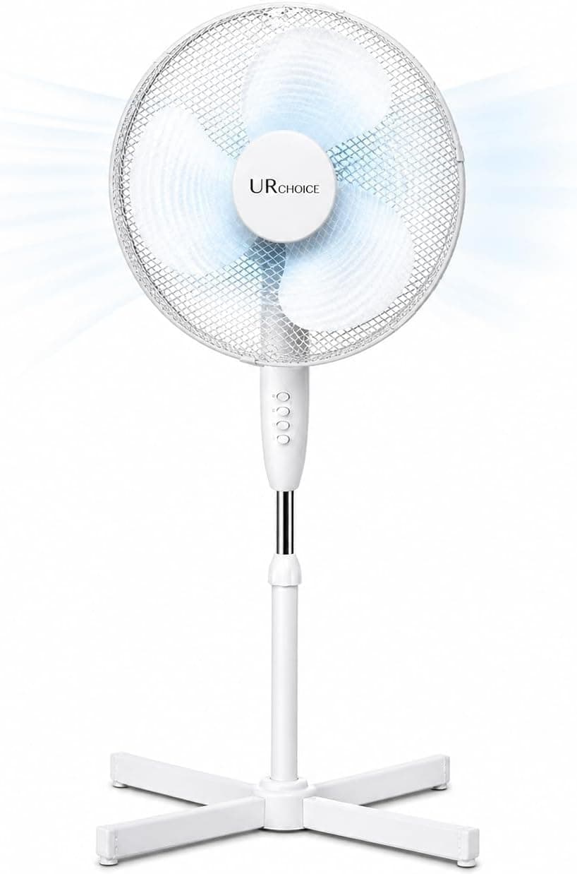 16 Inch White Pedestal Fan, Adjustable Height, 3 Speed Settings Powerful Electric Floor Fan for Cool Airflow, Lightweight Standing Fan for