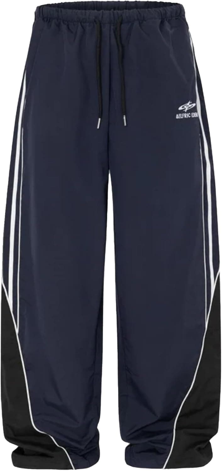 Aelfric Eden Womens Embroidery Patchwork Striped Track Pants Unisex Baggy Sweatpants Wide Leg Drawstring Y2K Pants