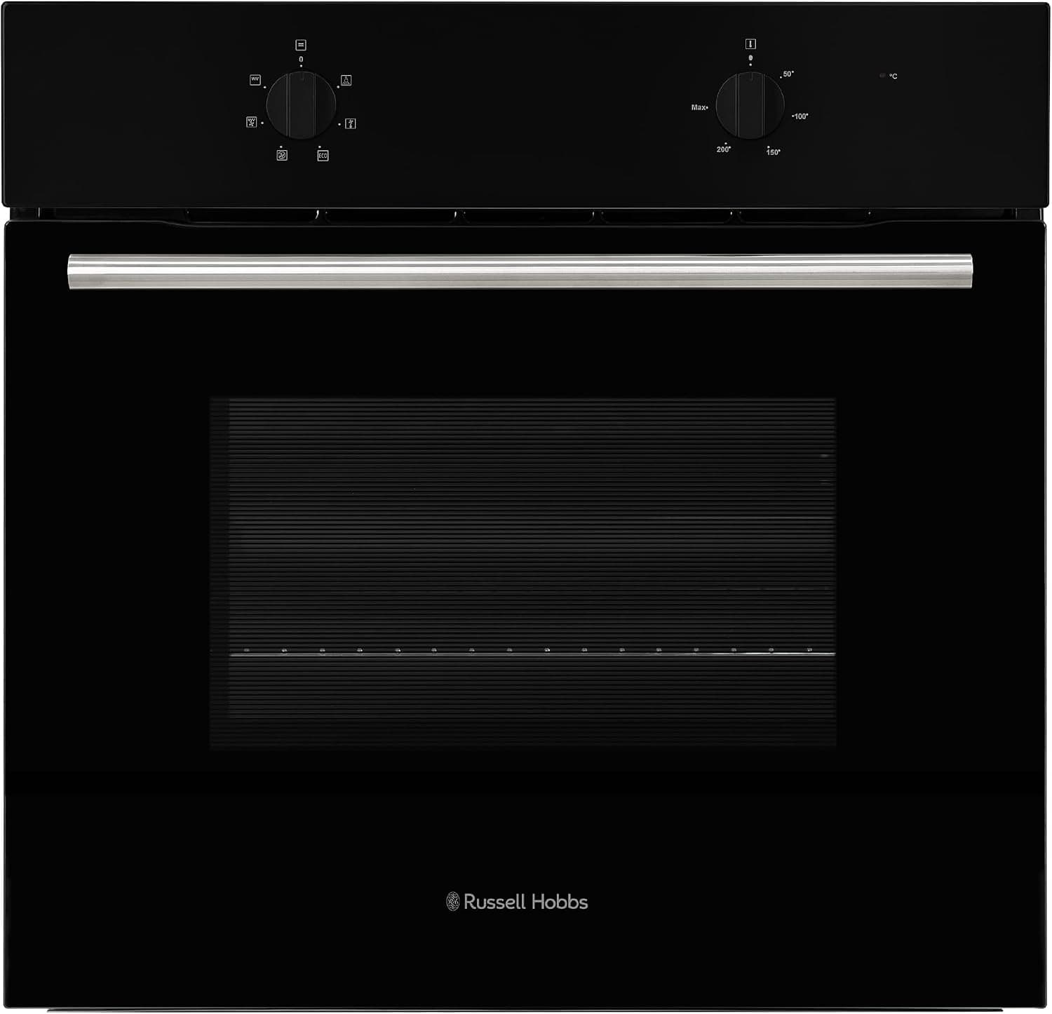 Russell Hobbs 70L, 60cm Wide, Single Electric Built-in Fan Oven and Grill in Black, 6 Oven Functions, RHFEO7004B