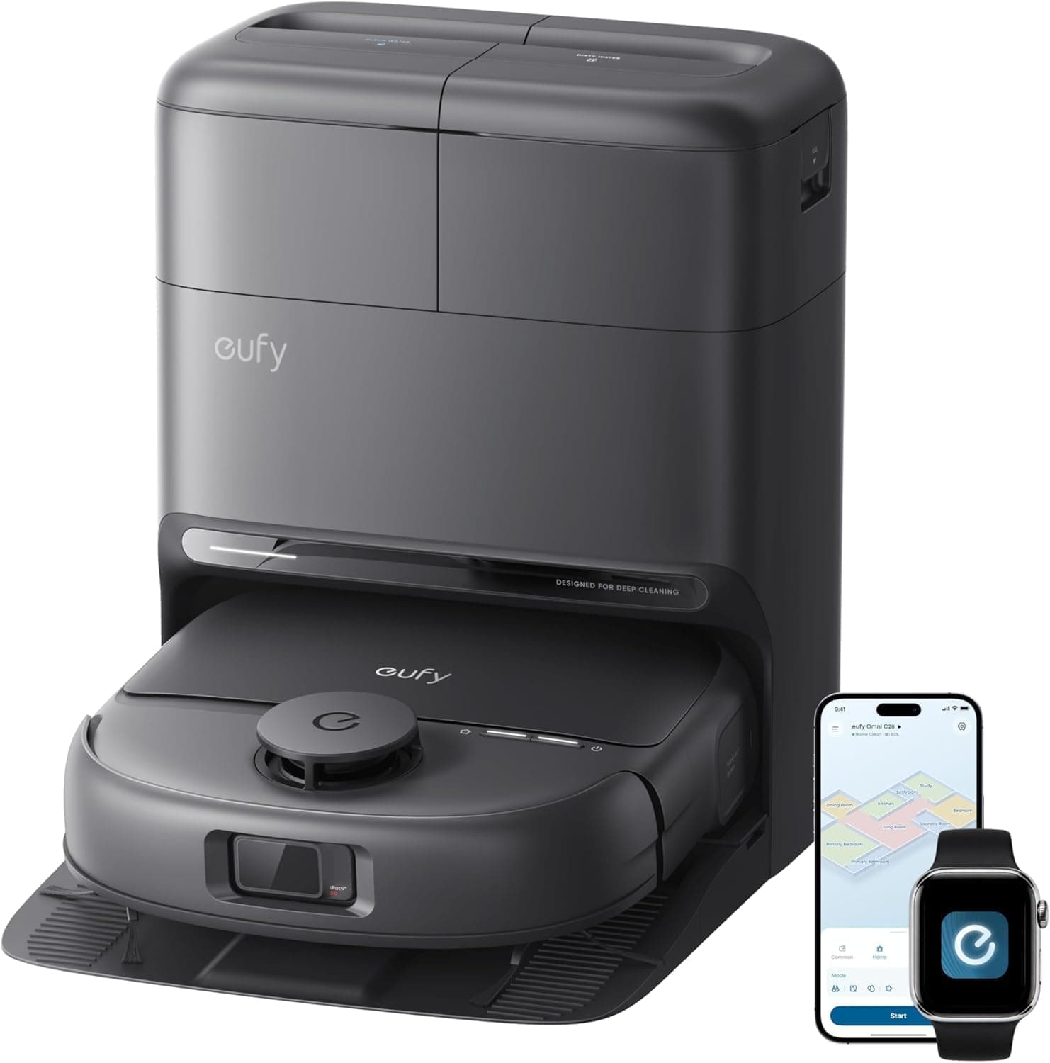 eufy C28 Omni, Robot Vacuum Cleaner with Mop,HydroJet Self Clean Roller Mop | 15000Pa Suction, All-in-One Station, Tangle-Free for Pet