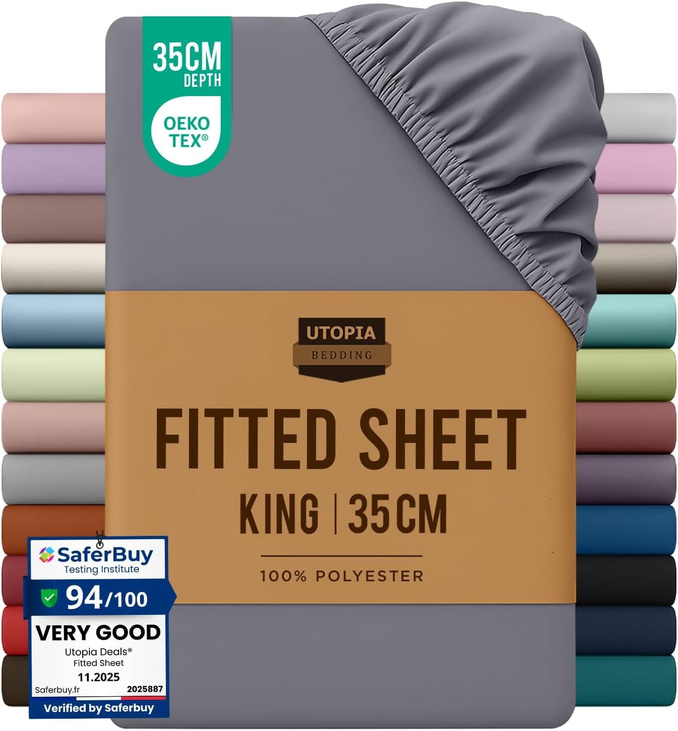 Utopia Bedding Fitted Sheet King, Grey - Deep Pocket 14 inch (35 cm) - Easy Care - OEKO-TEX Certified - Soft Brushed Microfibre Fabric
