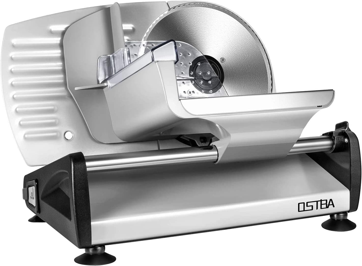 Meat Slicer Deli Food Slicer with Child Lock Protection, Removable 19cm Stainless Steel Blade and Food Carriage, 0-15mm Adjustable
