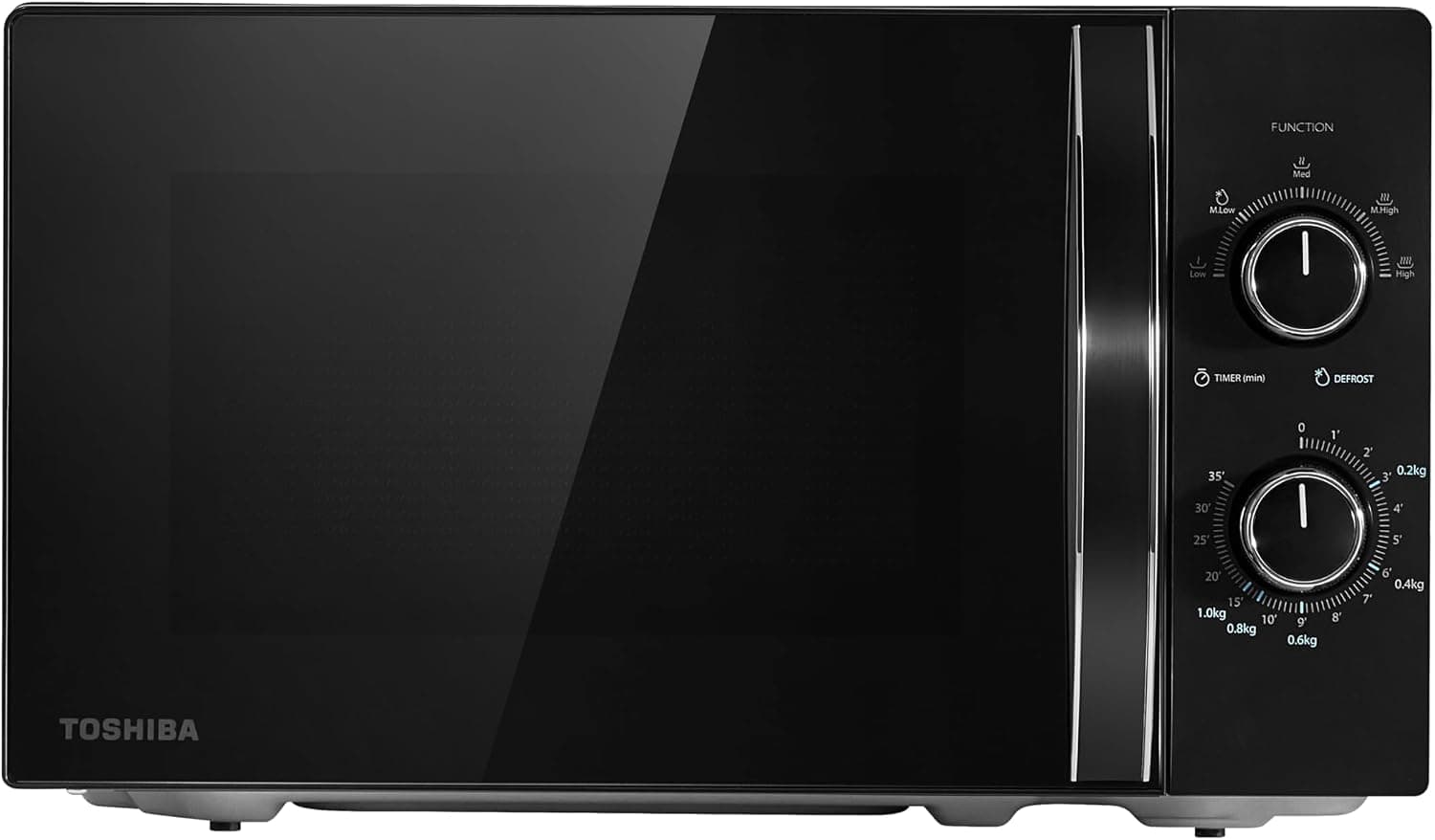 TOSHIBA Black Mirror Front Microwave 20 Liter 700W Manual Control, Compact with 5 Power Levels, Automatic Defrost, Perfect for 9'' Pizza