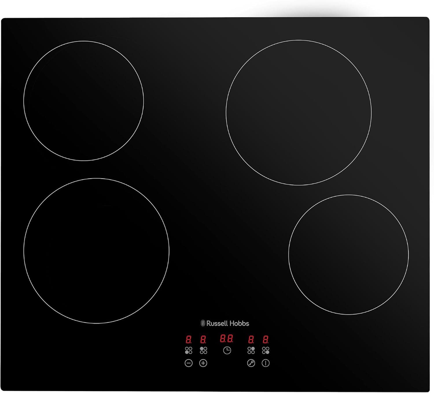 Russell Hobbs Electric Ceramic Hob 59cm Wide with 4 Cooking Zones, Electric 9 Power Levels, Touch Control & Easy Clean, Safety Cut Off