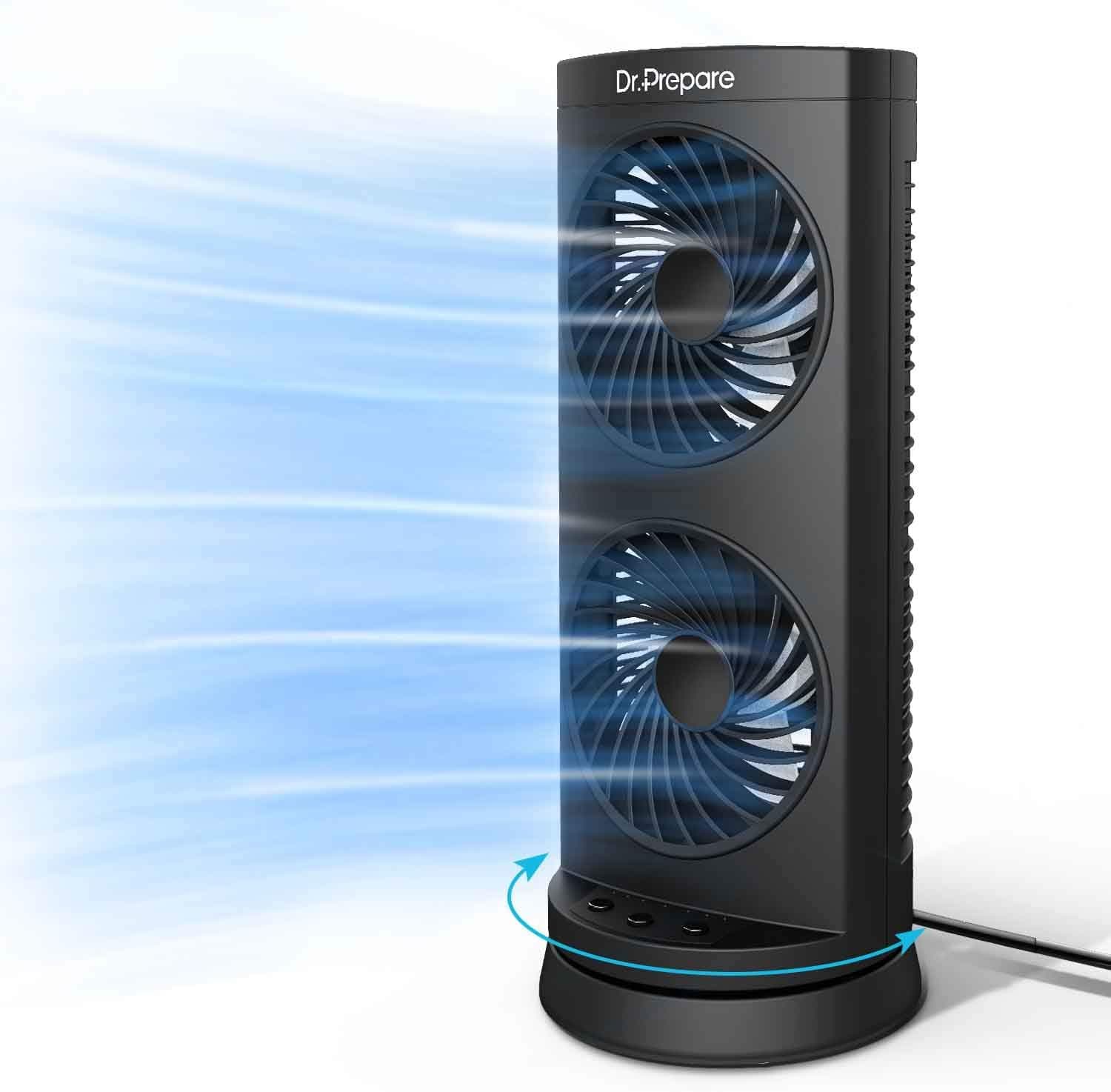 Dr. Prepare Desk Fan Tower Cooling Fan, Portable Oscillating 3-Speed, Dual Air Circulation, 110° Oscillation, 3 Timers, Personal Table Fan