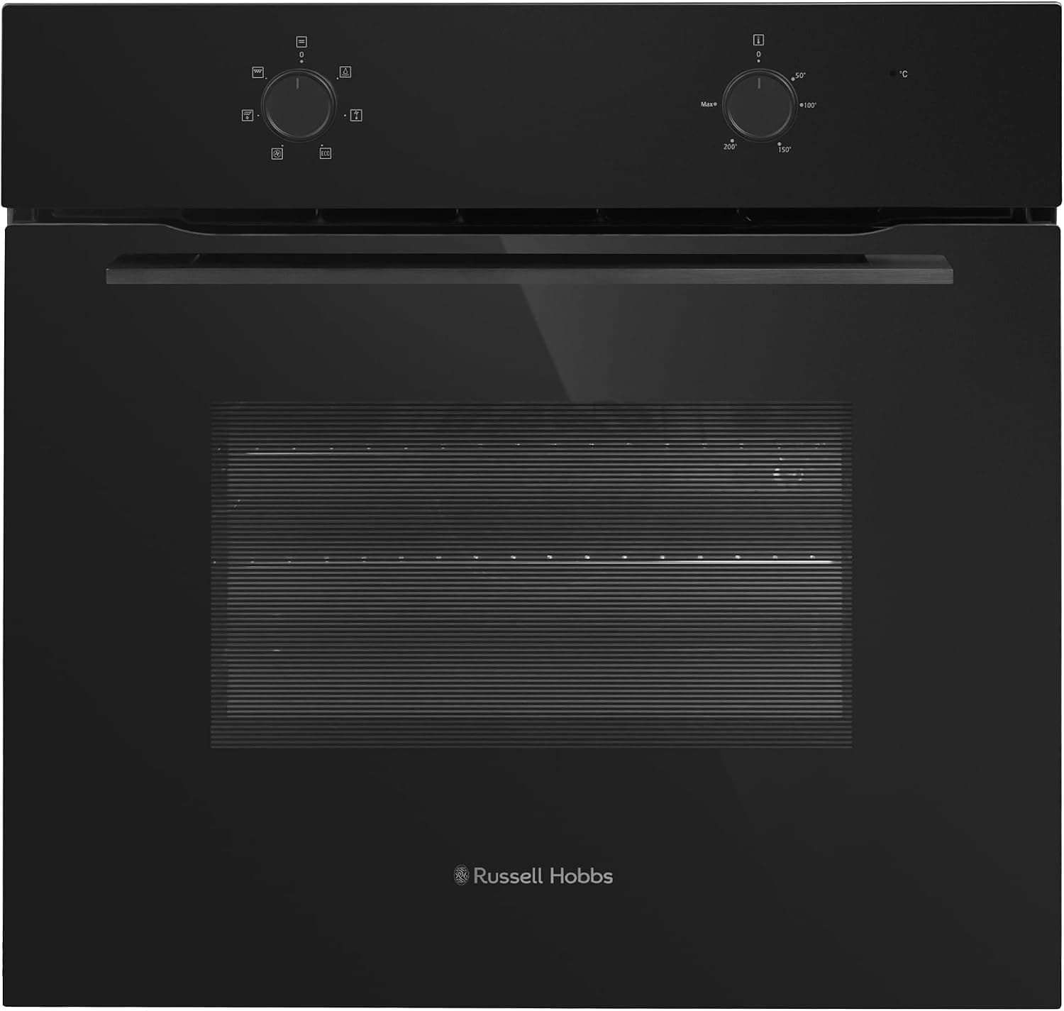 Russell Hobbs Built-in Electric Fan Oven 70L in Matte Black with 6 Functions, Double-Glazed Door & Dial Controls, A Energy Rating, Grill