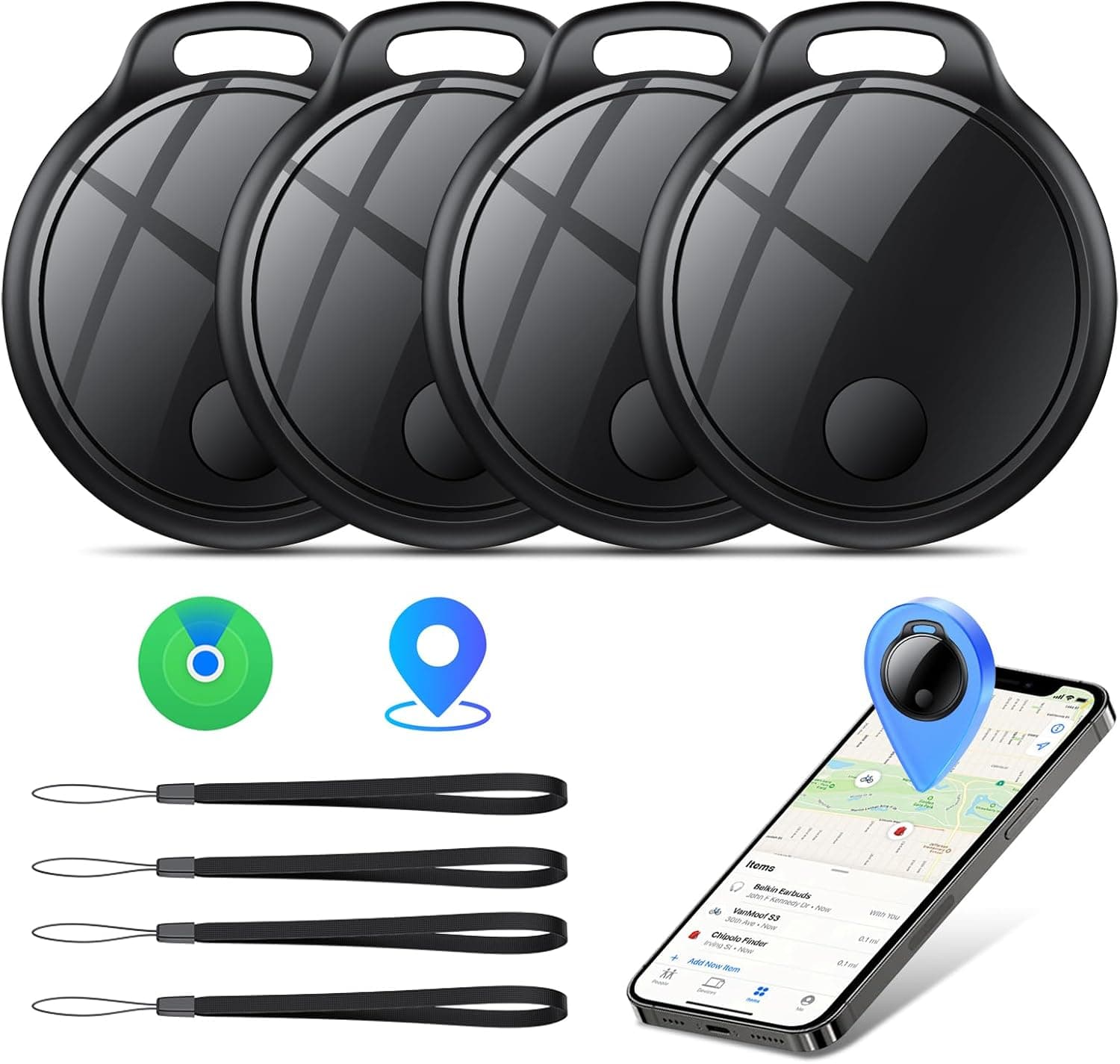 Air Tracker Tag 4-Pack: Tracker Item Finder For Apple Find My APP (iOS Only), 120dB Alarm Volume, Replaceable Battery, IP68 Waterproof, For