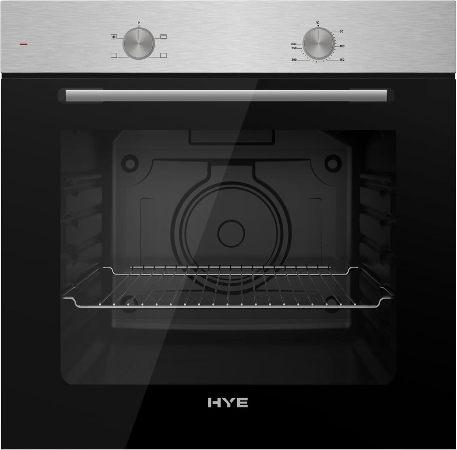 HYE 60cm Built-In Electric Static Oven - Stainless Steel & Black Glass Door | Double-Layer Low-E Glass Door, 4 Versatile Cooking Functions