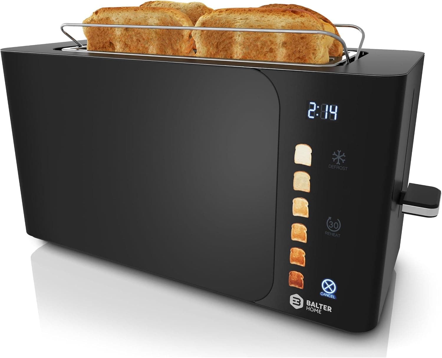 Balter Toaster 4 Slice wide slots, Long Slot, Stainless Steel, Touch Screen, Built-in Rack, Extra wide slots for Thick Breads & Bagel