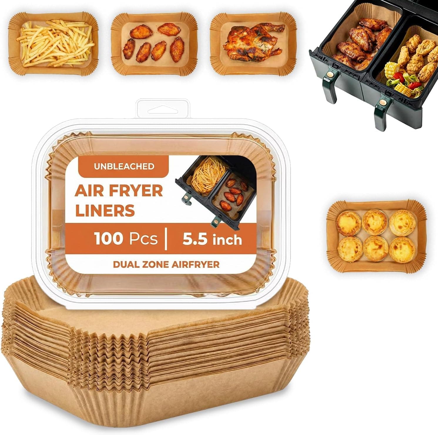 Roe Tenpo Air Fryer Liners, 100Pcs Disposable Baking Parchment Paper, Non-Stick & Greaseproof, Air Fryer Accessories for Ninja AF300UK