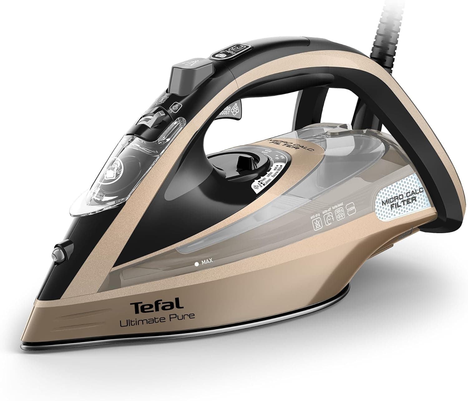 Tefal Ultimate Pure 3100W Steam Iron, Airglide Soleplate, Black/Bronze | 300 g/min Steam Boost, 60 g/min Continuous Steam, 350ml Water