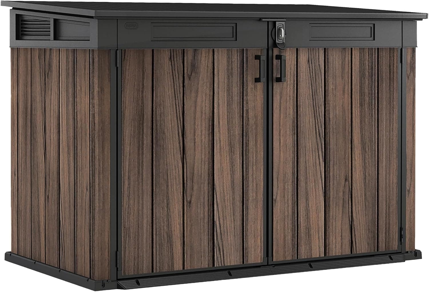 Keter Signature Horizontal Shed – 2020L Premium Outdoor Storage - Rosewood | Weather‑Resistant Wood‑Effect Resin | Fits Bikes, Wheelie Bins