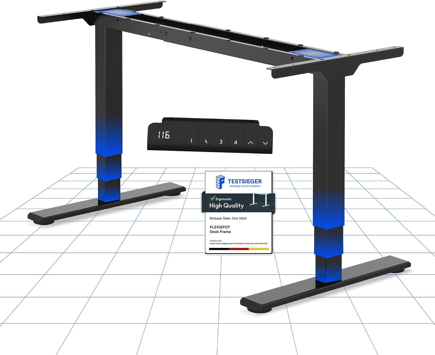 FLEXISPOT Standing Desk Frame Dual Motors 3 Stage, 100KG Heavy Duty | Electric Height Adjustable Desk Sit Stand up with LED Memory and