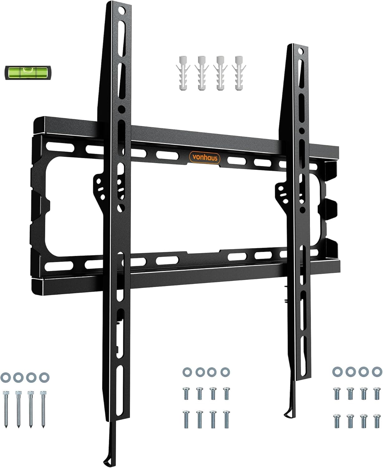 VonHaus TV Wall Bracket for 32-75" Screens, Ultra-Slim TV Bracket with Spirit Level, Flat to Wall Mount, 55kg Capacity, Max VESA : 400x400
