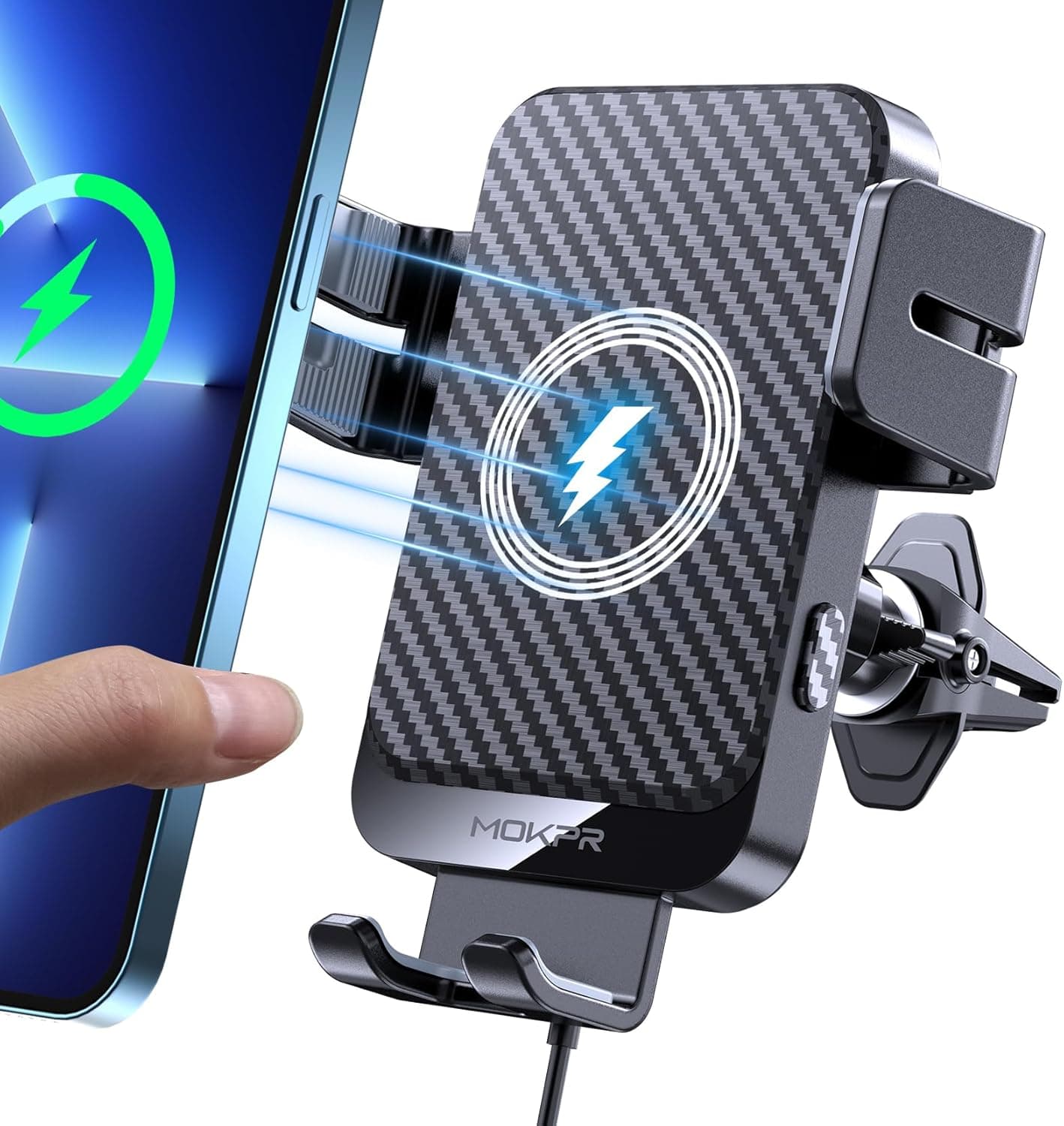 MOKPR Car Phone Holder Wireless Charger, 15W Wireless Car Charger, Auto-Clamping Car Phone Holder Charger Air Vent Mount Compatible for